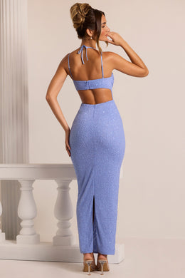 Embellished Strapless Cowl Neck Maxi Dress in Powder Blue