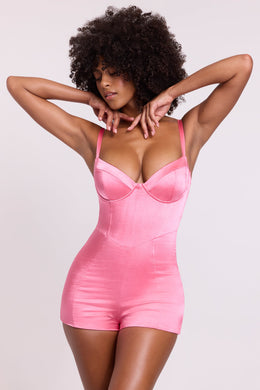 Satin Corset Playsuit in Pink