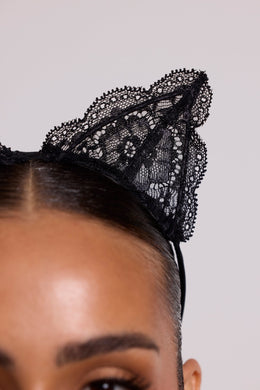 Wired Lace Kitten Ears in Black