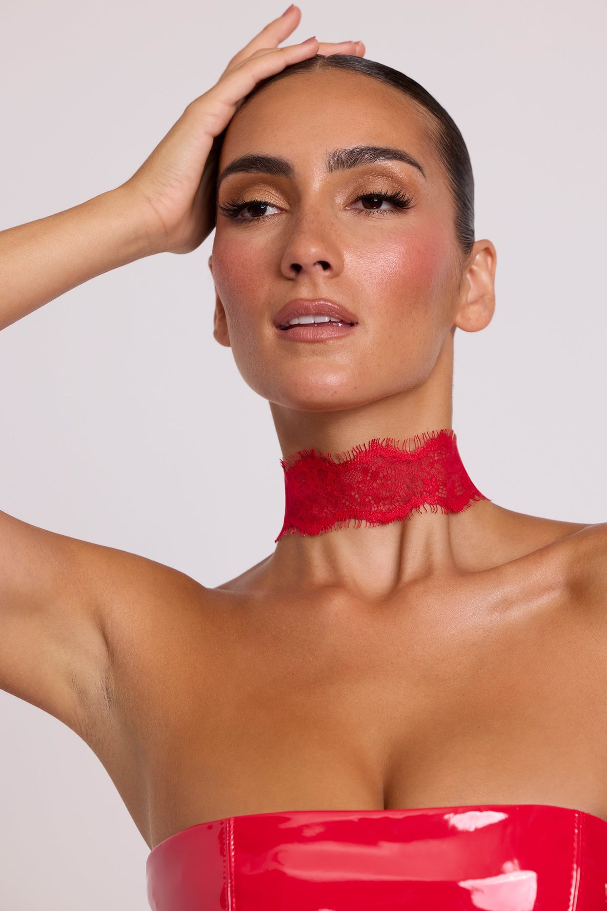 Lace Choker in Fire Red