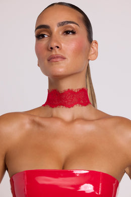 Lace Choker in Fire Red