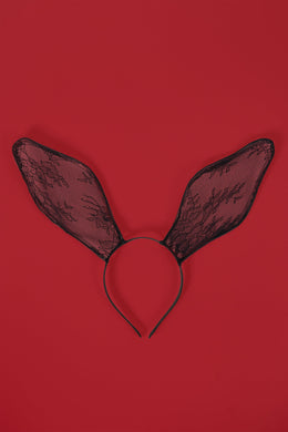 Wired Lace Bunny Ears in Black