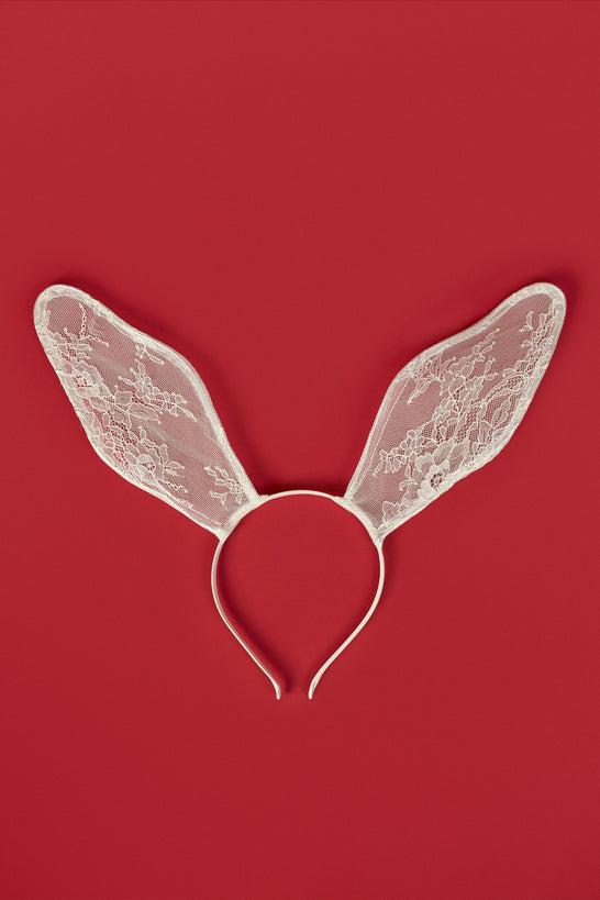 Wired Lace Headband in White