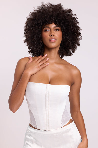 MIXED SATIN EFFECT BUSTIER - Oyster-white