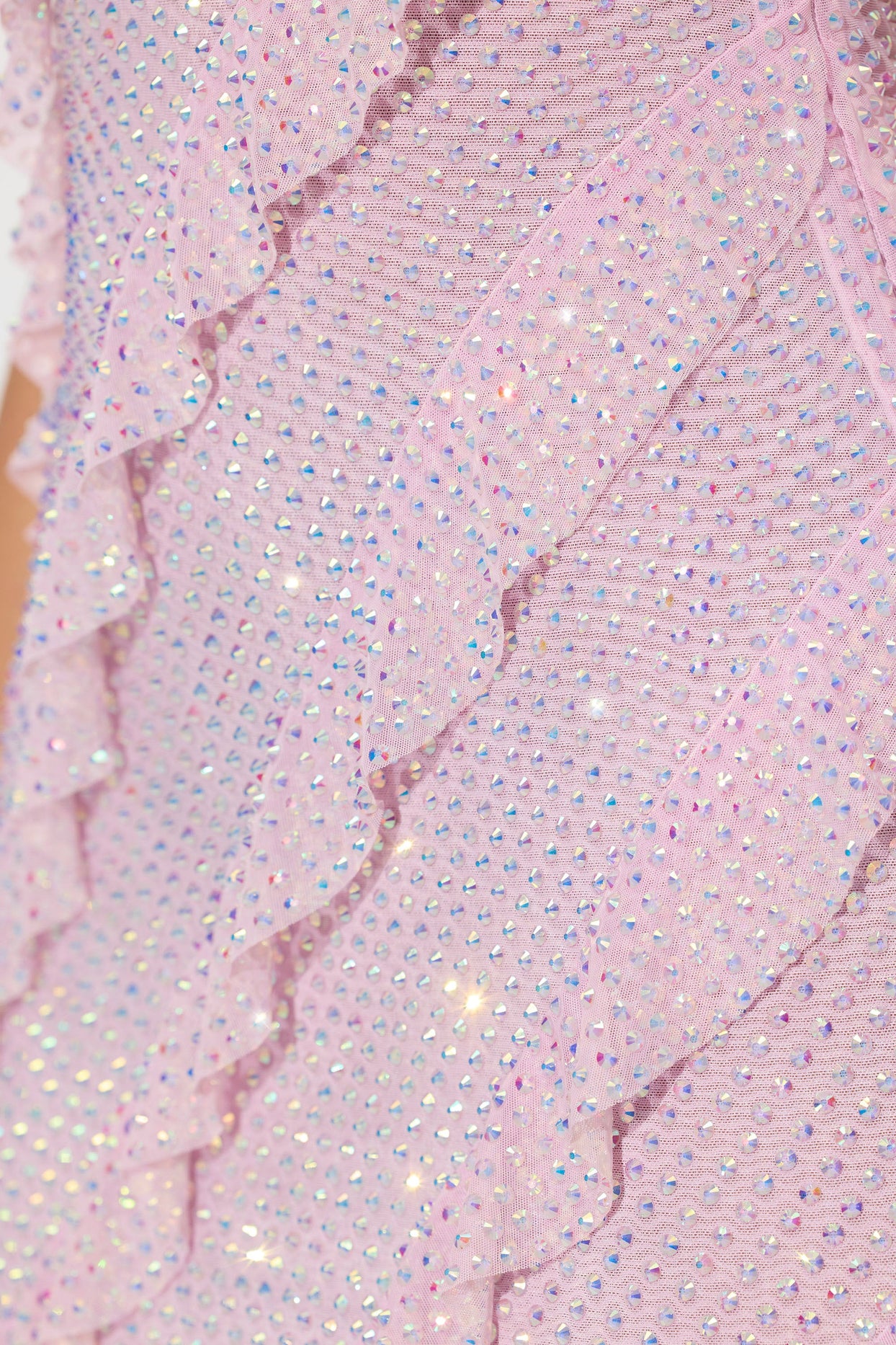 Embellished Ruffle Mini Dress in Soft Pink