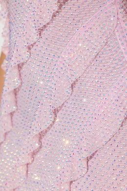 Embellished Ruffle Mini Dress in Soft Pink