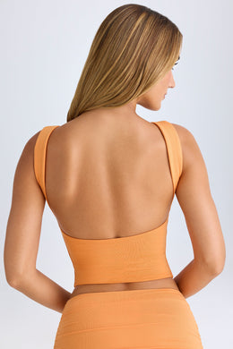 Modal High-Neck Open-Back Crop Top in Sunset Orange