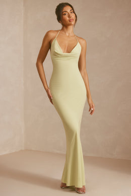 Georgette Cowl Neck Bias Cut Evening Gown in Pistachio