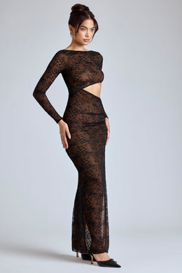 Lace Long Sleeve Maxi Dress in Black