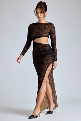 Lace Long Sleeve Maxi Dress in Black