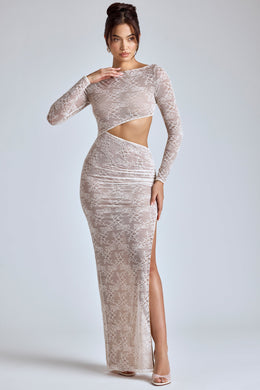 Lace Long Sleeve Maxi Dress in Ivory