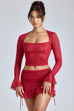 Lace Long Sleeve Top in Cherry Red
