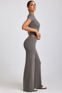 Petite Mid Rise Wide Leg Trouser in Grey