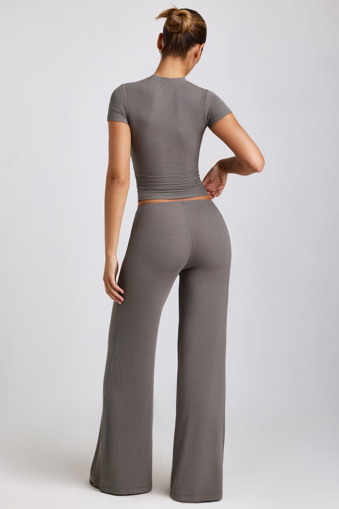 Petite Mid Rise Wide Leg Trouser in Grey