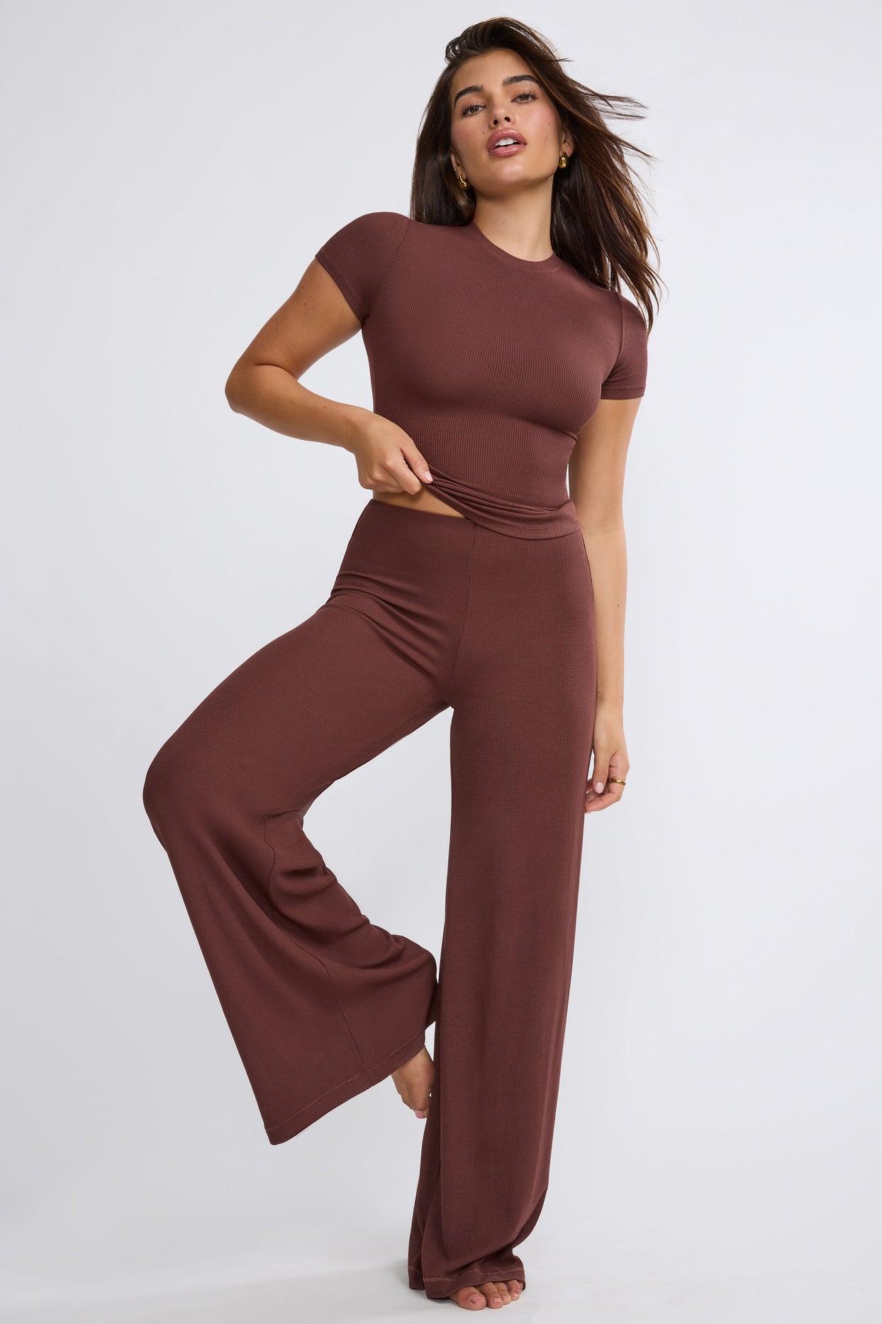Express Bodycon Super High Waisted Wide Leg Palazzo Pant With