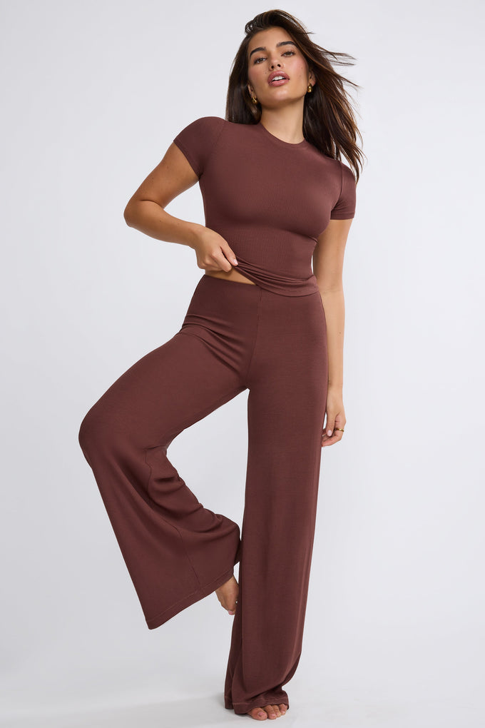 Tall Mid Rise Wide Leg Trouser in Chocolate