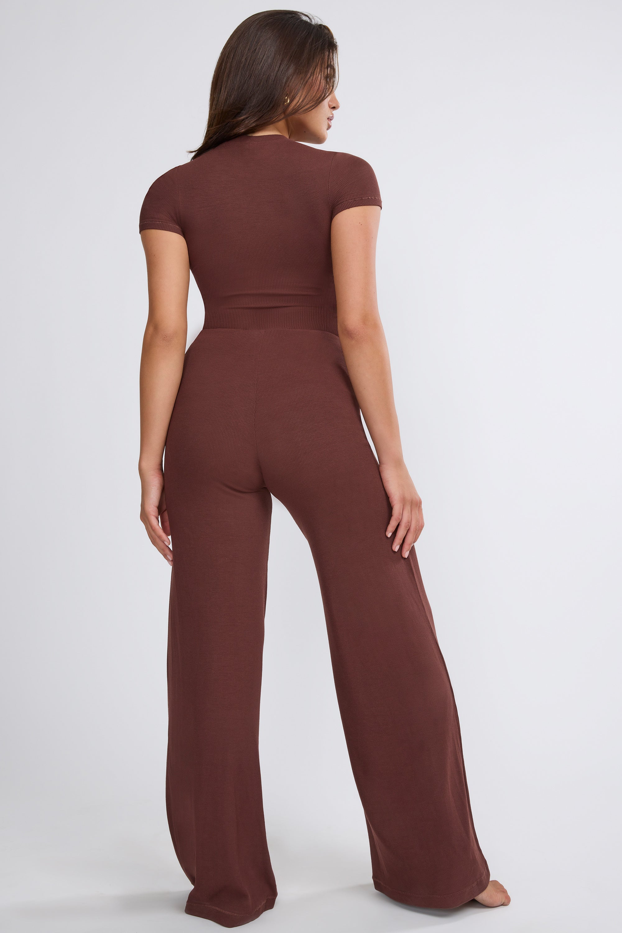 Tall Mid Rise Wide Leg Trouser in Chocolate