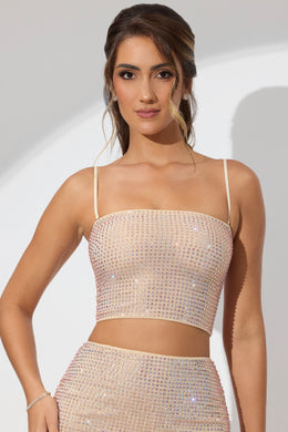 Embellished Strapless Crop Top in Champagne