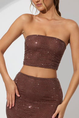 Embellished Strapless Crop Top in Espresso