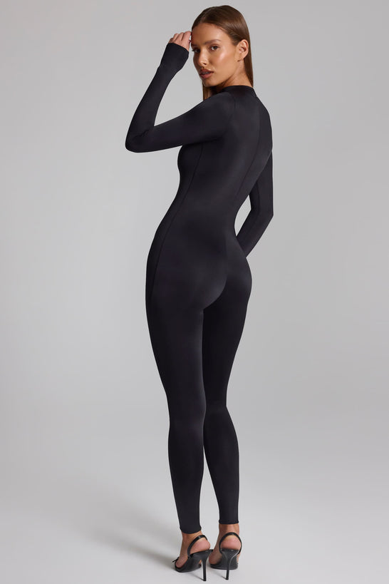 High Neck Long Sleeve Jumpsuit in Black