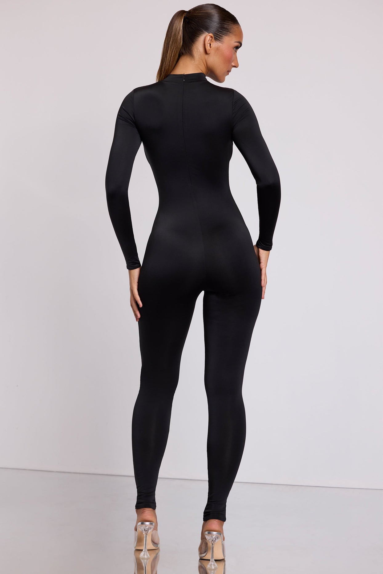 Tall High Neck Long Sleeve Jumpsuit in Black