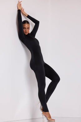 High Neck Long Sleeve Jumpsuit in Black