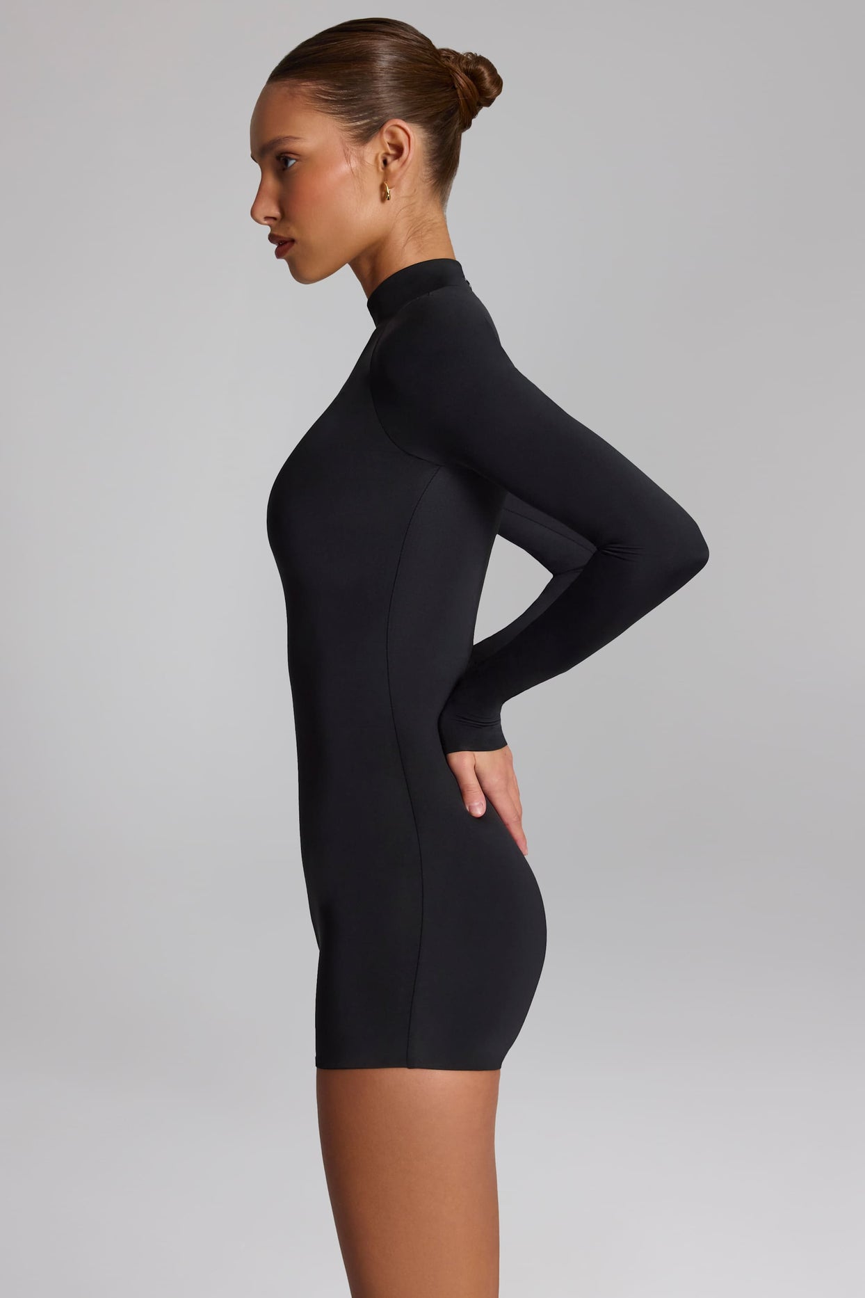 Slinky Jersey Long-Sleeve Playsuit in Black