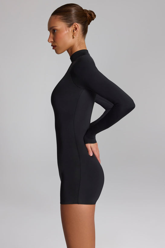 Slinky Jersey Long-Sleeve Playsuit in Black