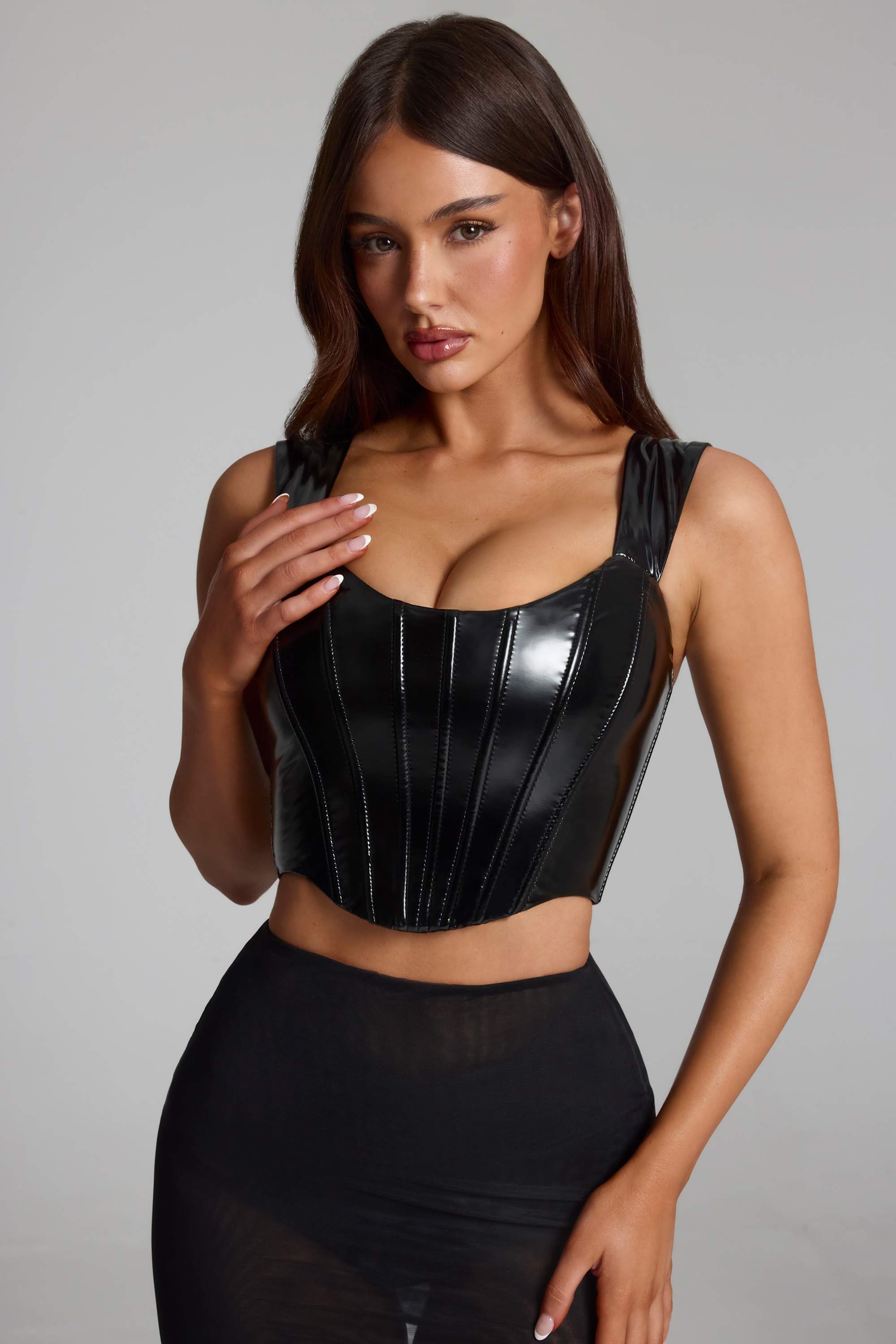 Lamiya Push Up Vinyl Corset in Black | Oh Polly