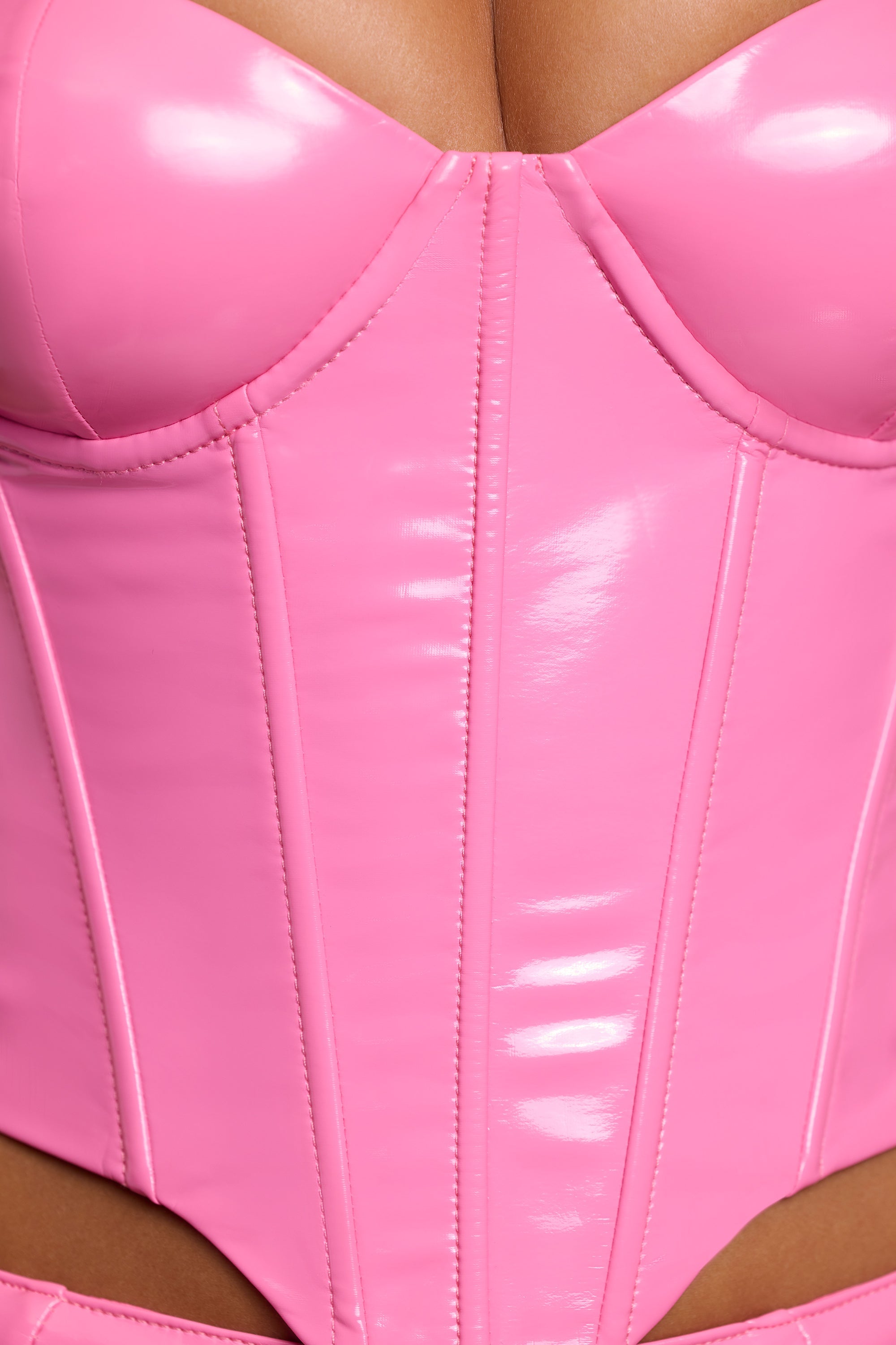 Cassandra Vinyl Underwired Corset Crop Top in Pink Oh Polly