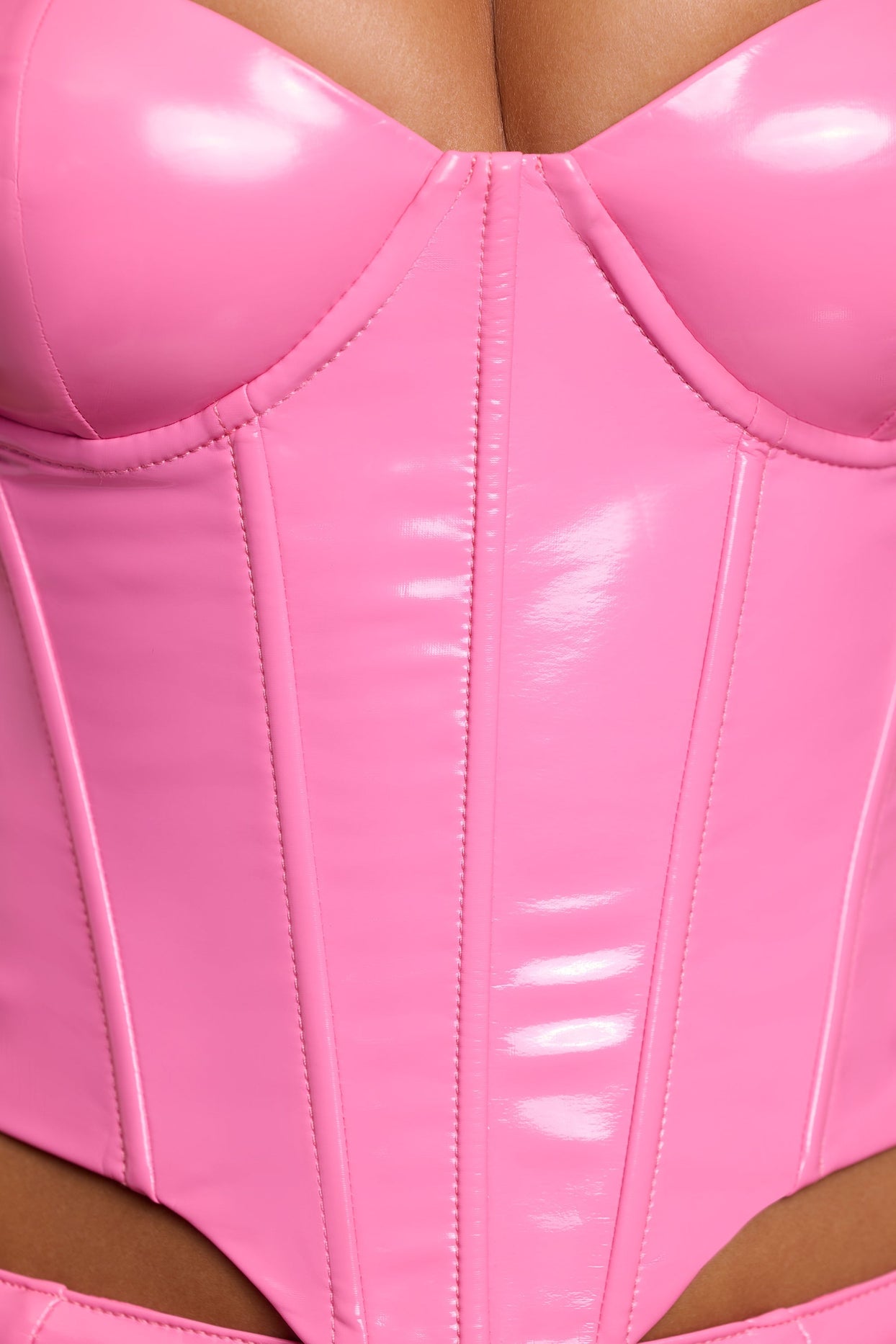 Vinyl Underwired Corset Crop Top in Pink - 5