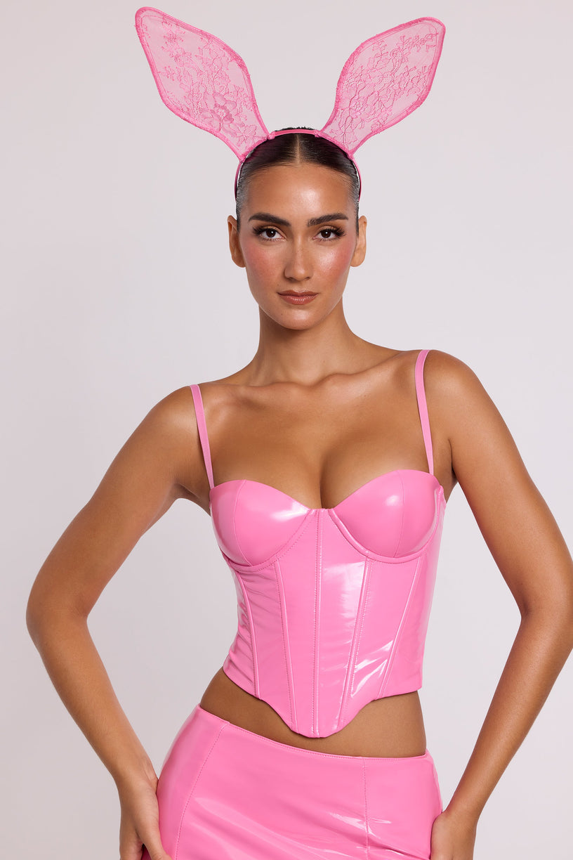 Vinyl Underwired Corset Crop Top in Pink - 1