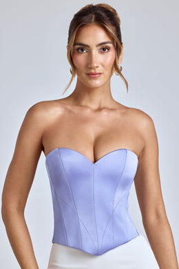 Strapless Lace-Up Satin Corset in Blue Lavender