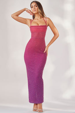 Embellished Maxi Dress in Pink/Purple Ombré