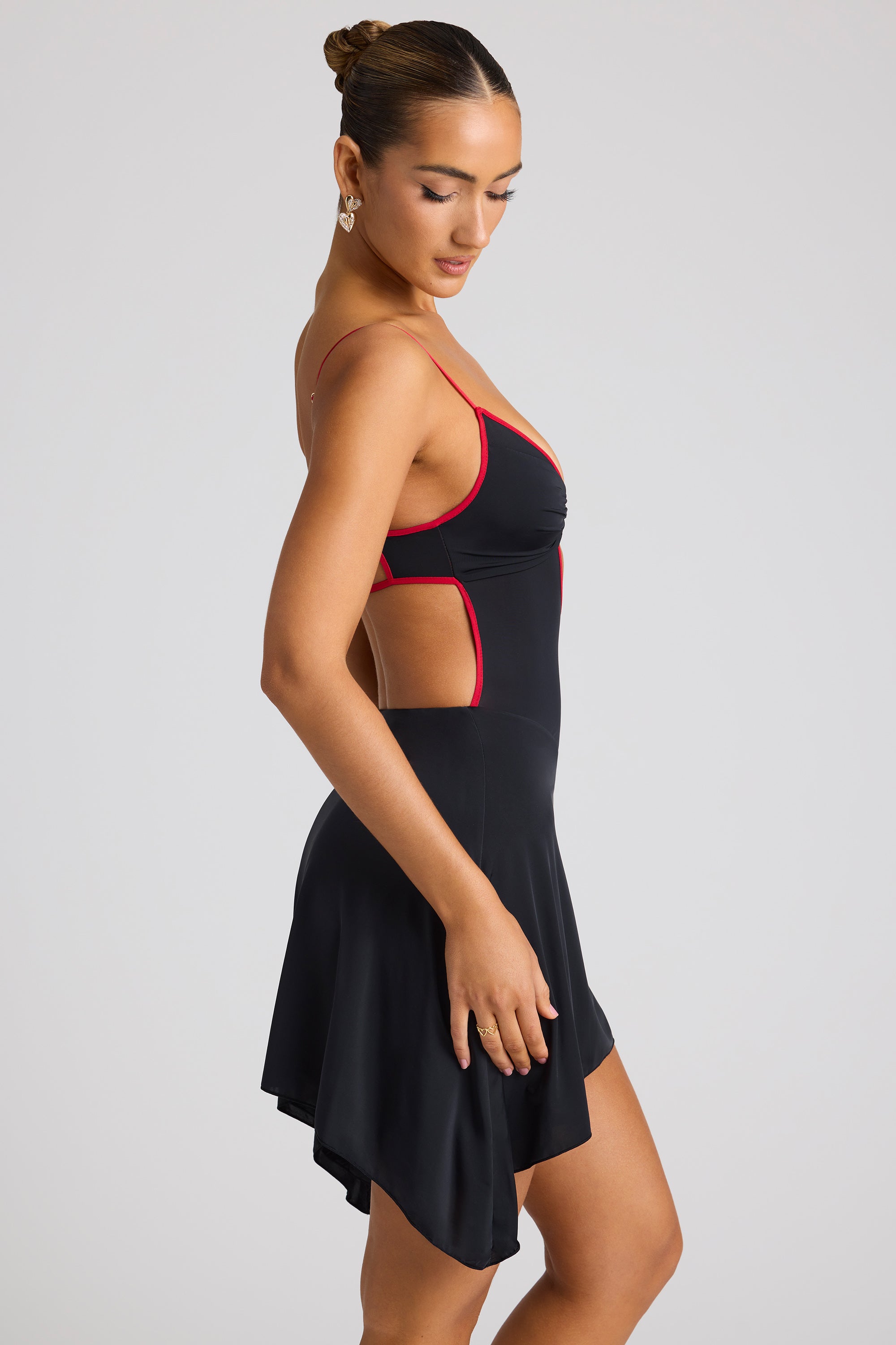 Catalina Contrast Stitch Mini Dress in Black