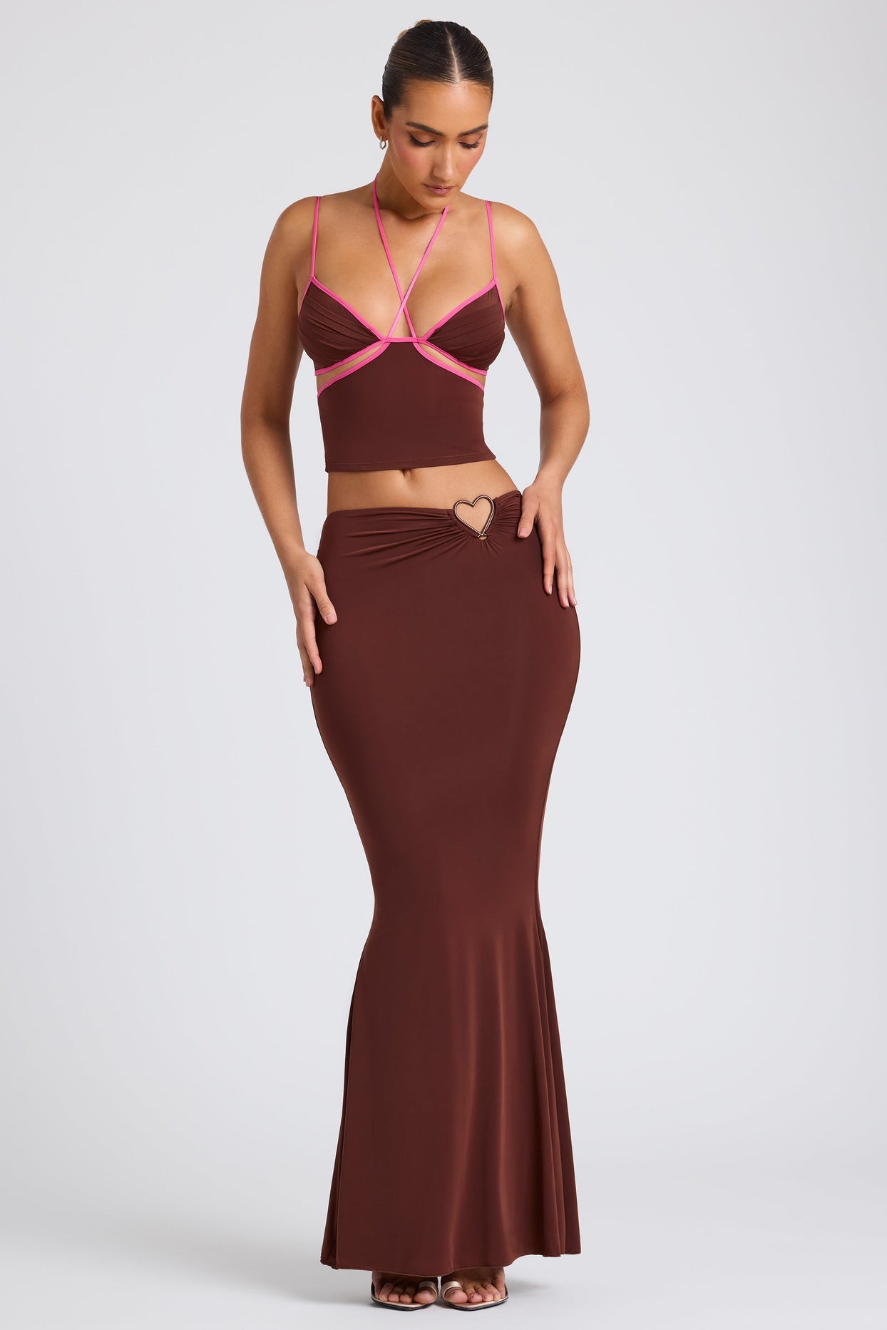 Mid Rise Maxi Skirt in Chocolate Brown