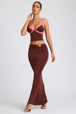 Mid Rise Maxi Skirt in Chocolate Brown