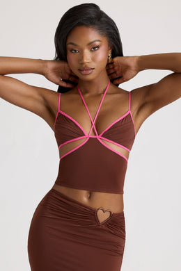 Contrast Binding Cami Top in Chocolate Brown