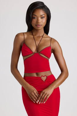 Contrast Binding Cami Top in Fire Red