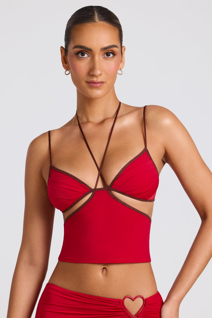 Contrast Binding Cami Top in Fire Red
