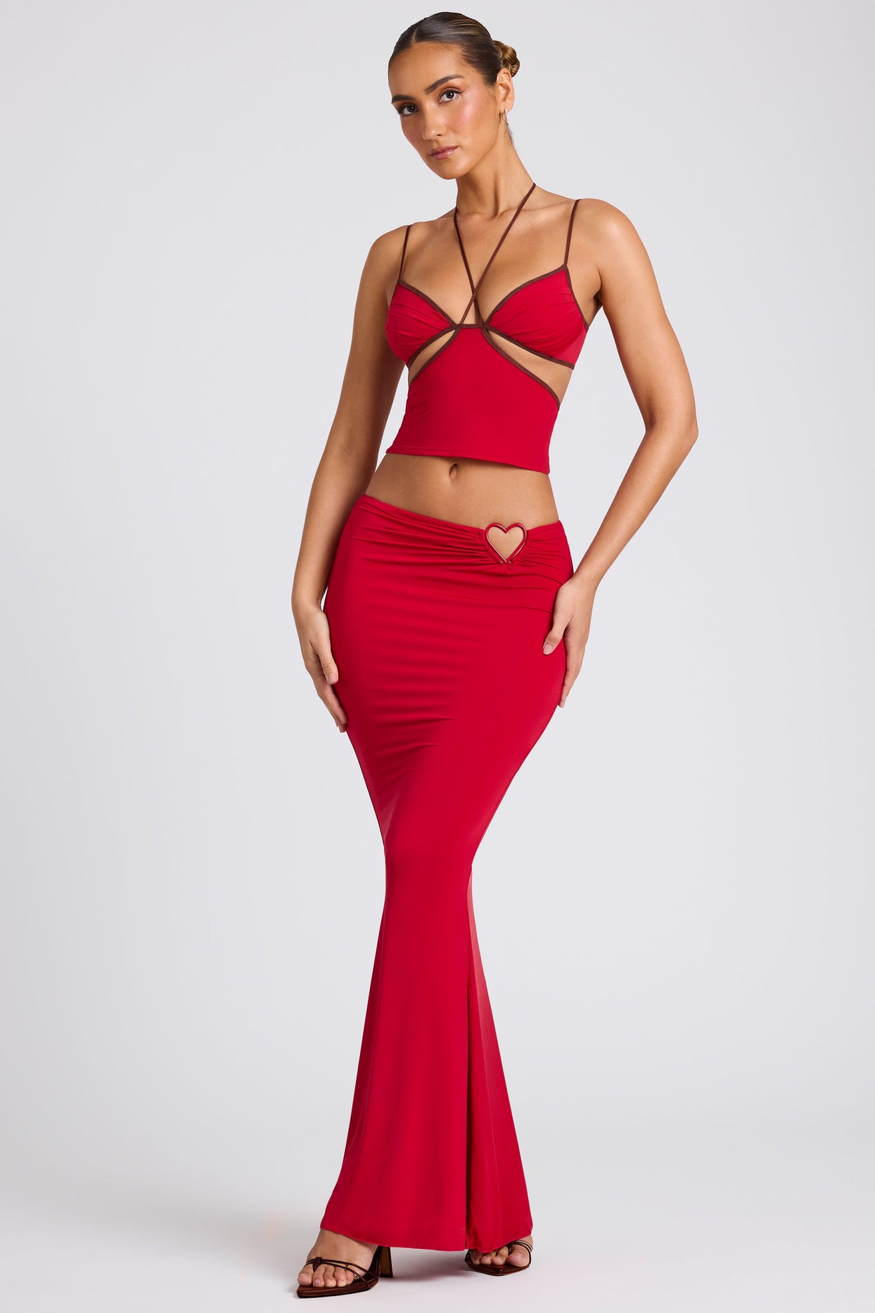 Mid Rise Maxi Skirt in Fire Red - 5