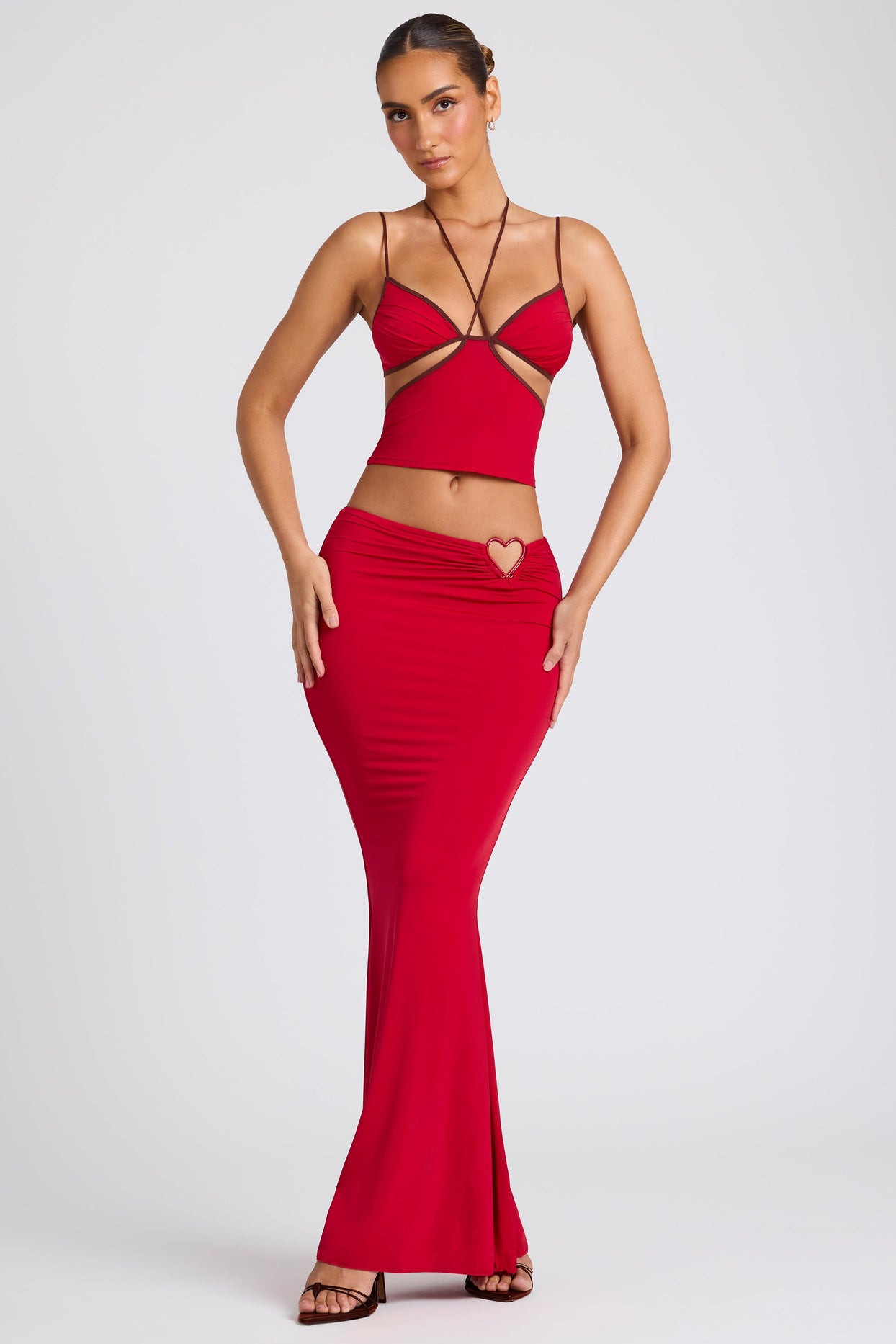 Mid Rise Maxi Skirt in Fire Red - 6