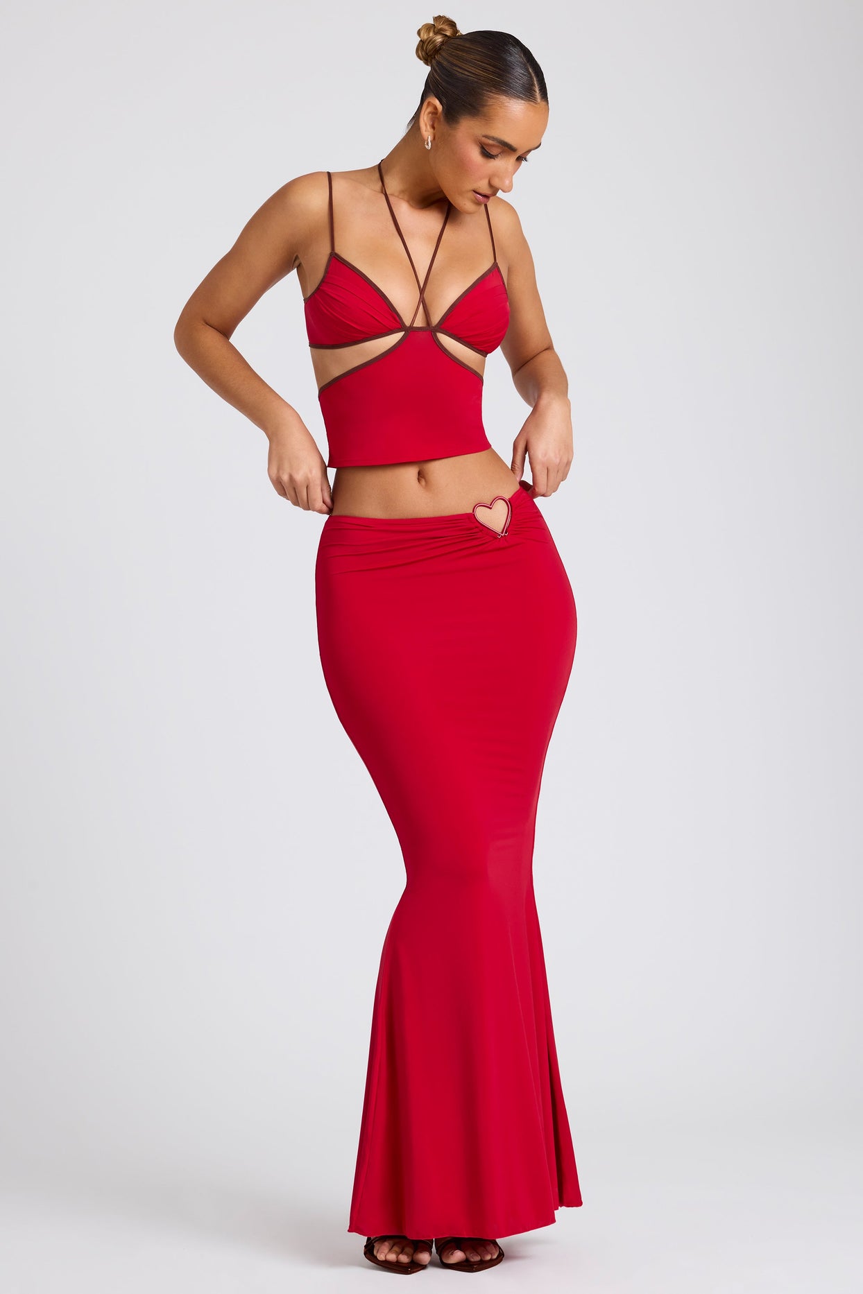 Mid Rise Maxi Skirt in Fire Red - 7
