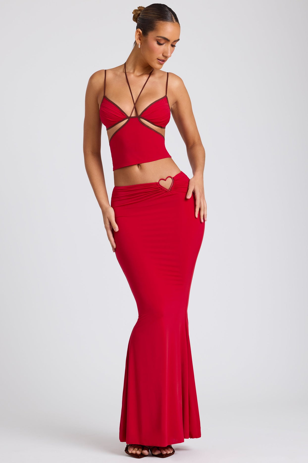 Mid Rise Maxi Skirt in Fire Red - 8