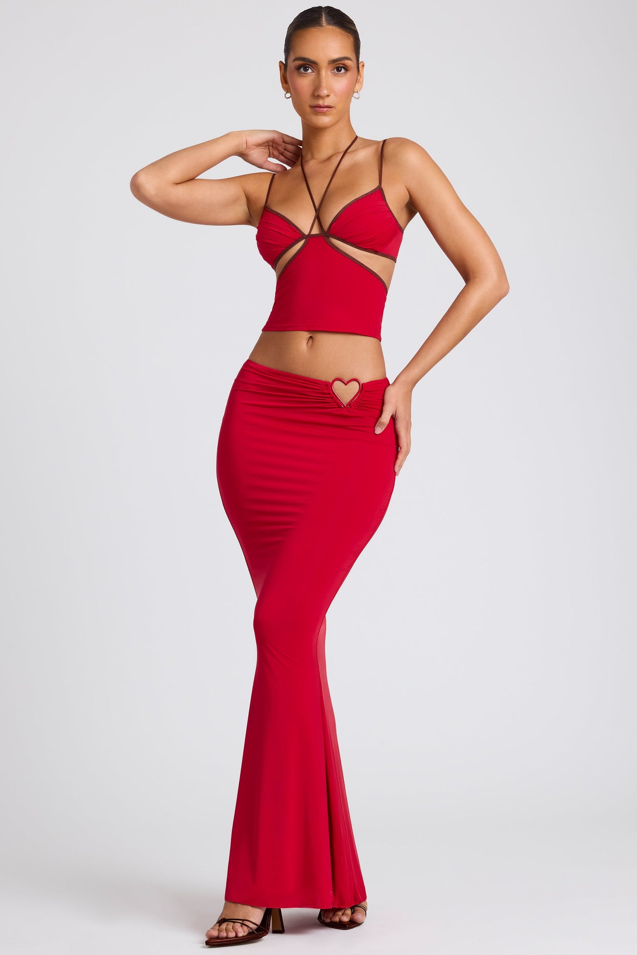 Mid Rise Maxi Skirt in Fire Red - 9
