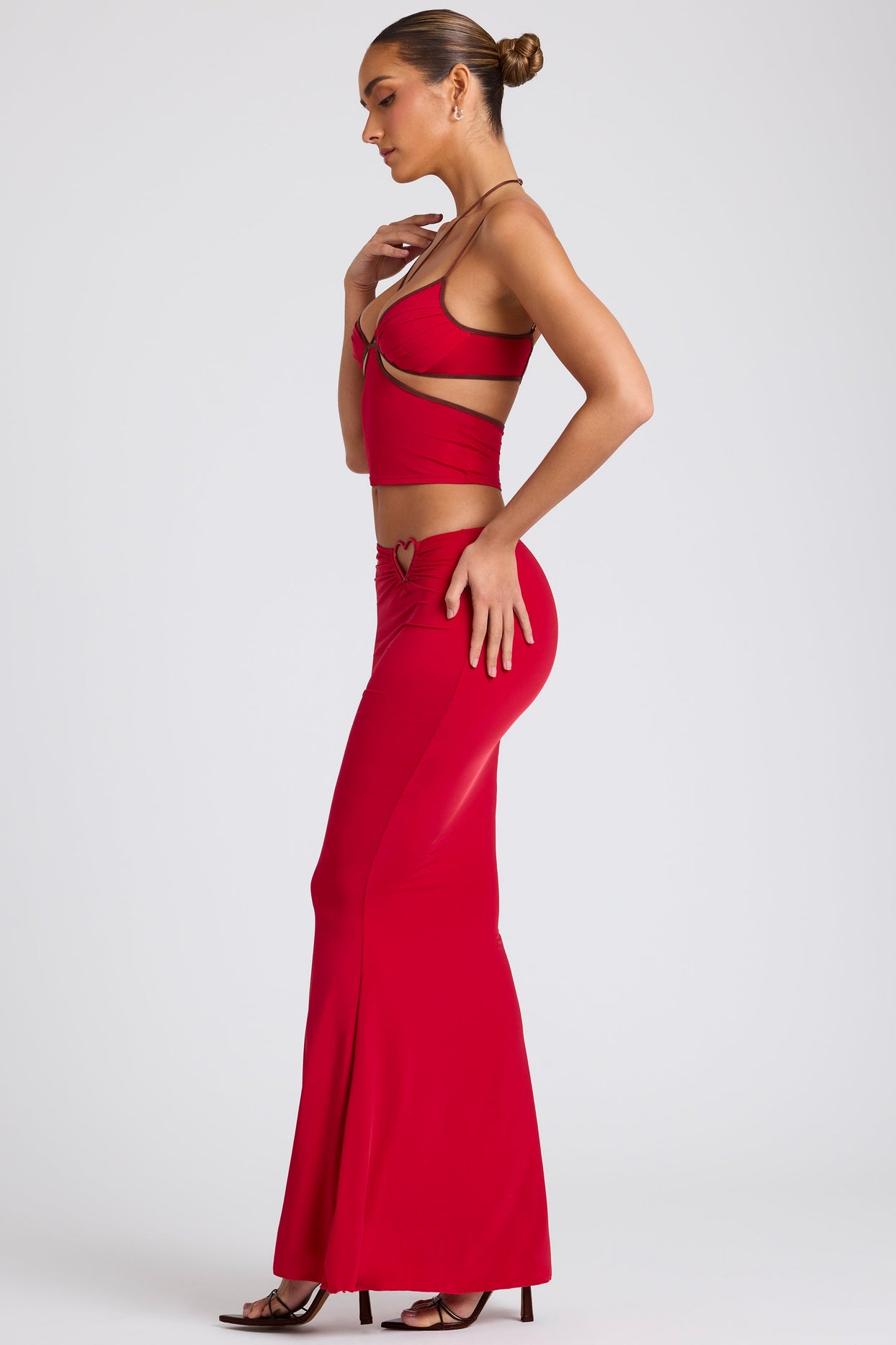 Mid Rise Maxi Skirt in Fire Red - 10