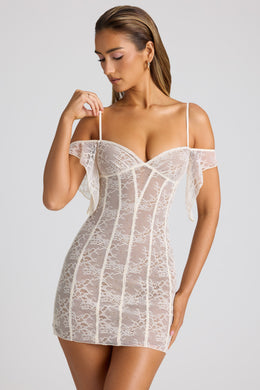 Sheer Lace A-Line Mini Dress in Ivory