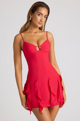 Ruffle Mini Dress in Cherry Red