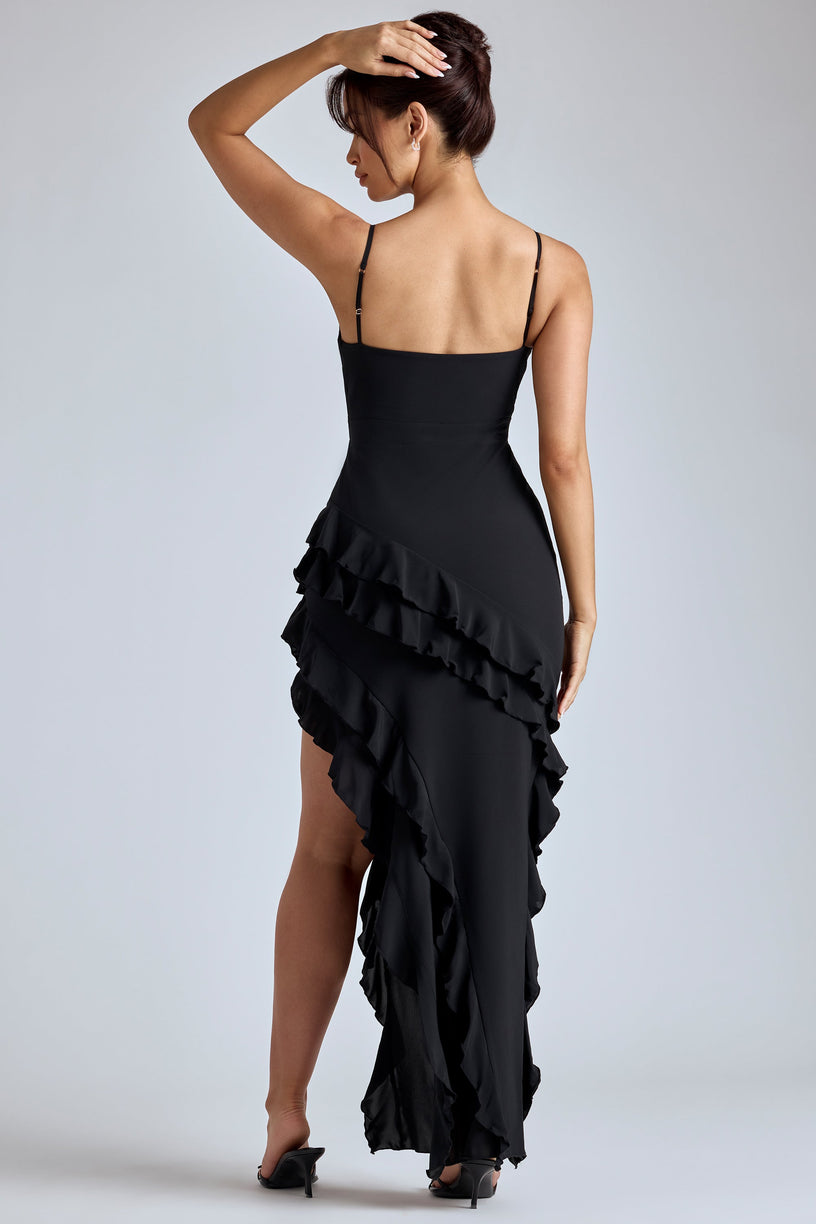 Panelled Ruffle Evening Gown in Black - 2