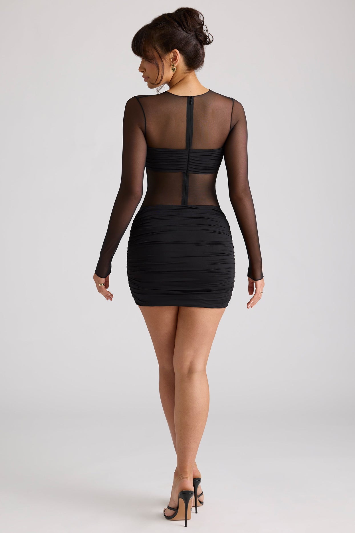 Sheer Panelled Long Sleeve Mini Dress in Black Sheer Panelled Long Sleeve Mini Dress in Black